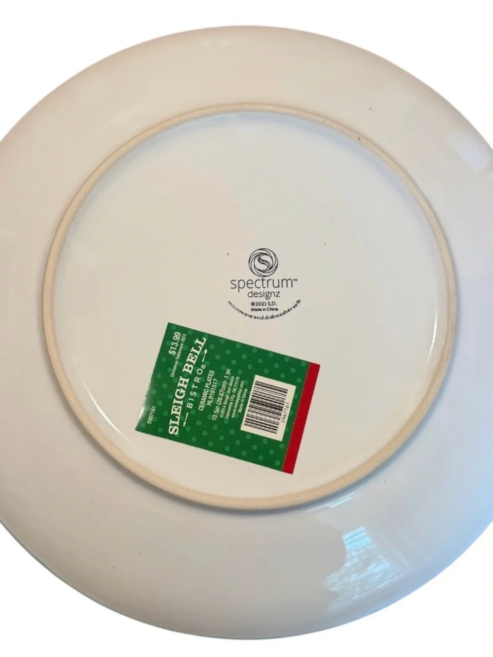 Hobby Lobby White Holiday Plate with Green & Coral Ornament Design NWT